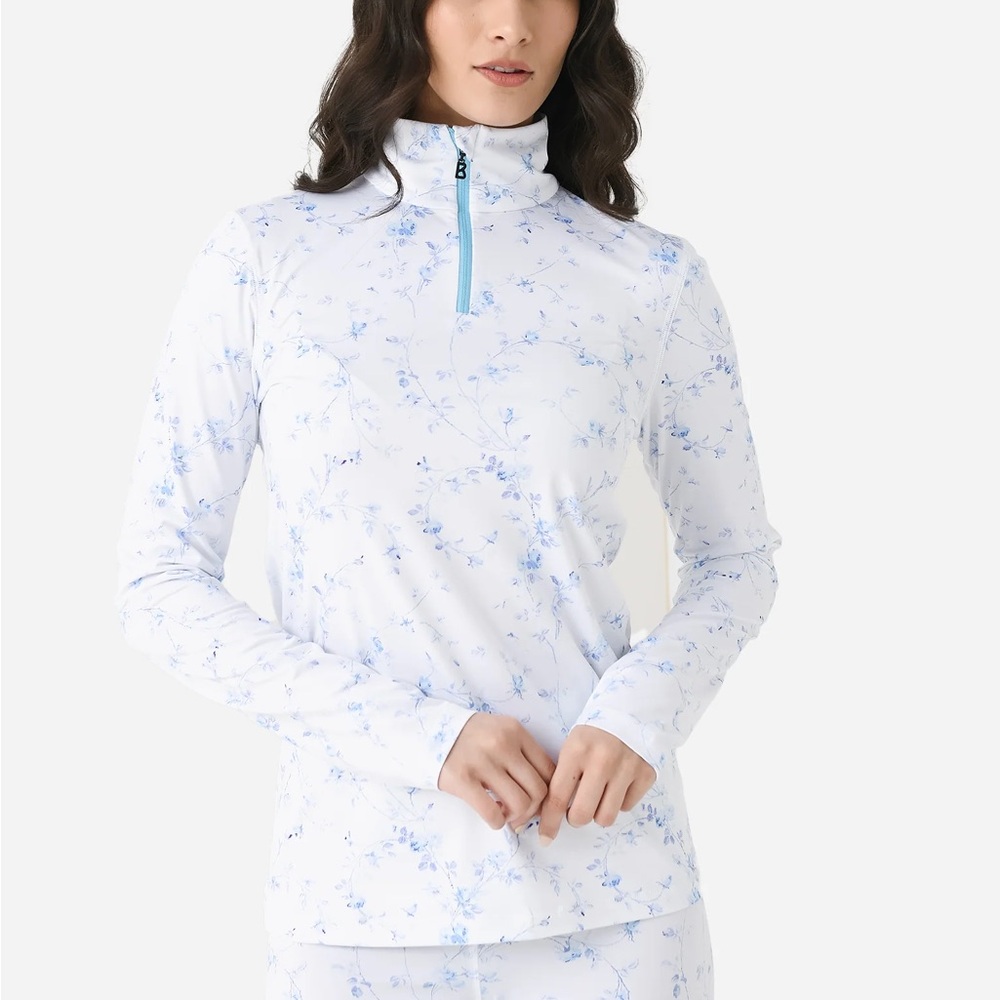 Bogner Fire + Ice X LoveShackFancy Ilvy base layer blue floral size small NWT